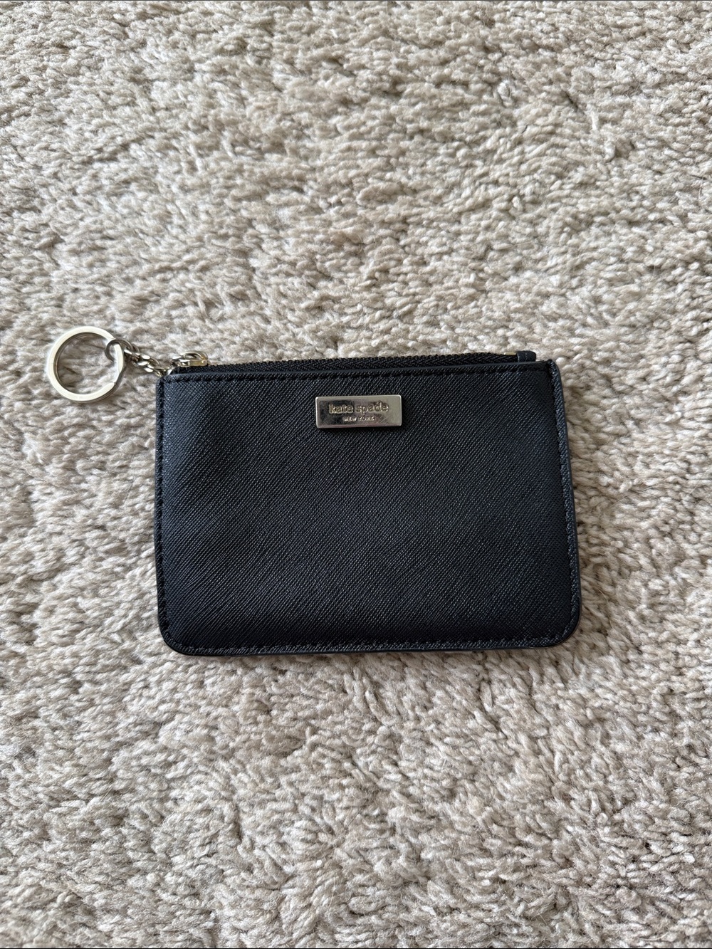 kate spade black zip key pouch with logo plaque